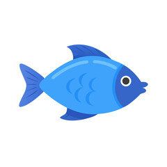 Stylized blue fish illustration isolated on a black background