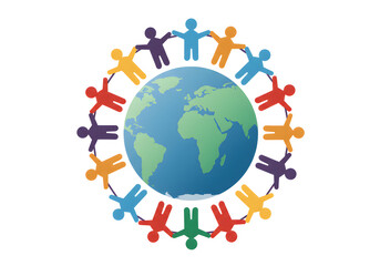 People holding hands around globe international collaboration concept