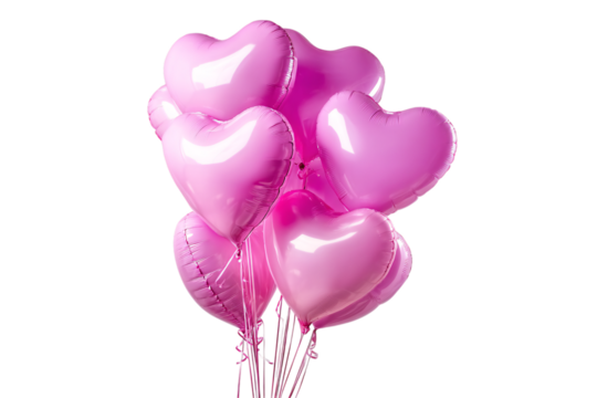Pink heart balloons, celebration of love, romance on transparent background