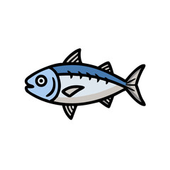 Obraz premium Stylized cartoon fish swimming, isolated on black background illustration