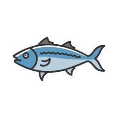 Cartoon blue fish with bold outline on black background