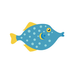 Flat vector illustration of a cute blue spotted fish