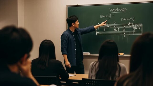 Male Instructor Leading Music Theory Class In A Classroom