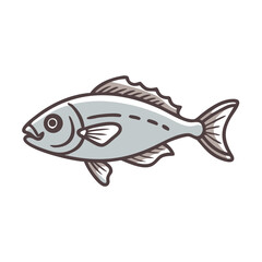 Cartoon fish illustration with gray body on black background