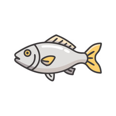Gray and Gold Fish illustration, single on black background