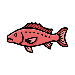 Stylized single red fish illustration on black background
