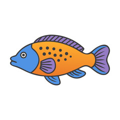 Cartoon fish illustration with bright colors on black backdrop