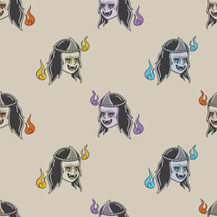 Seamless Yurei Head Cartoon Pattern