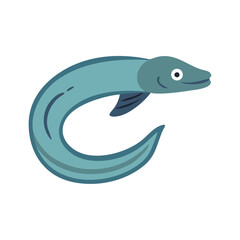 Cartoon eel swimming on black background, vector illustration style