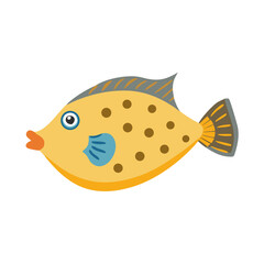 Cute boxfish illustration in flat style on black background