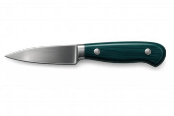 Professional kitchen knife featuring dark wooden handle resting on clear surface, showcasing culinary precision and sleek design