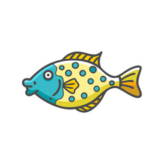 Cartoon spotted tropical fish isolated on black background