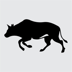 Fototapeta premium Dynamic black silhouette of a charging wild boar silhouette illustration 