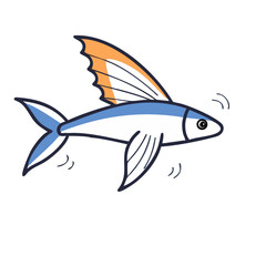 Stylized flying fish illustration against a solid black background