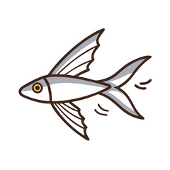 Stylized Illustration of a Flying Fish Against a Black Background
