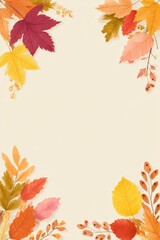 Autumn Leaves Border Poster. Seasonal Fall Decor With Warm And Nature Theme. Ideal Design for Banner, Social Media, Wallpaper, Brochure, Cover or Flyer
