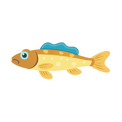 Cartoon trout with blue fin on a black background