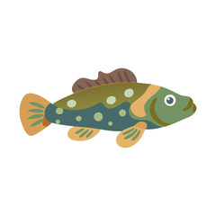 Isolated illustration of a cartoon-style spotted fish swimming sideways