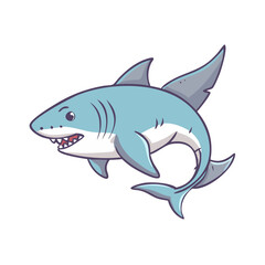 Cartoon shark illustration with blue skin and sharp teeth