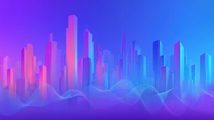 Vibrant Cityscape with Gradient Colors and Wave-like Elements for Digital Design and Branding