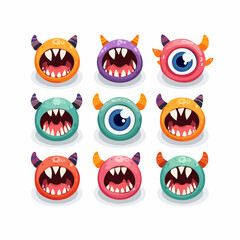 Colorful Cartoon Monster Characters with Horns Teeth and Unique Eyes
