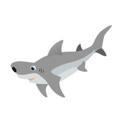 Cartoon gray shark swimming in front of a black background