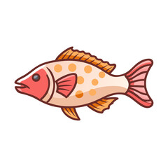 Cartoon tropical fish with orange spots against black background