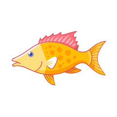 Cheerful yellow cartoon fish with orange polka dots