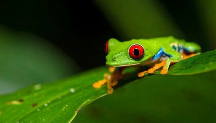 Small, vibrant green frog on leaf