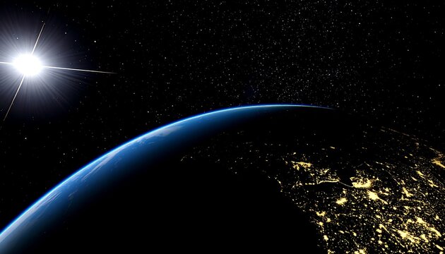 Earth seen from space with bright sun - Powered by Adobe