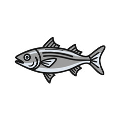 Stylized silver fish swimming on a black background illustration