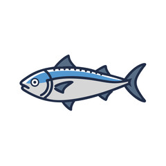 Stylized tuna fish illustration on black background with outline