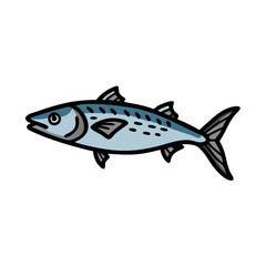 Stylized illustration of a mackerel fish on black background
