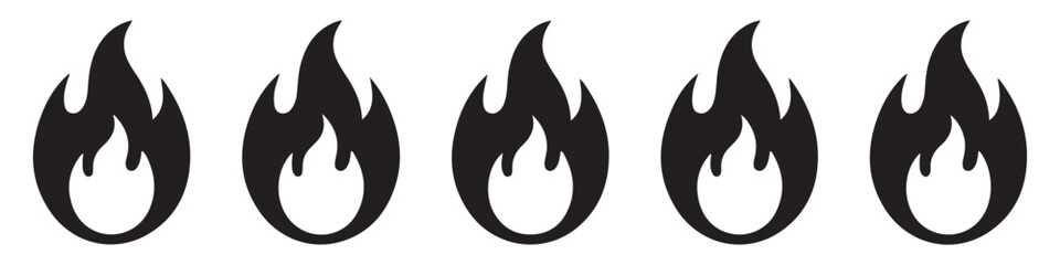 Fire icon collection. Fire flame symbol. Bonfire silhouette logotype. Flames symbols set flat style - stock vector.