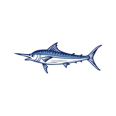 Blue marlin fish stylized illustration against black background