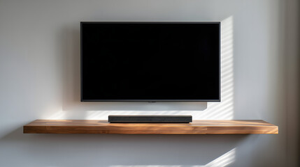 Modern Wall-Mounted TV with Soundbar