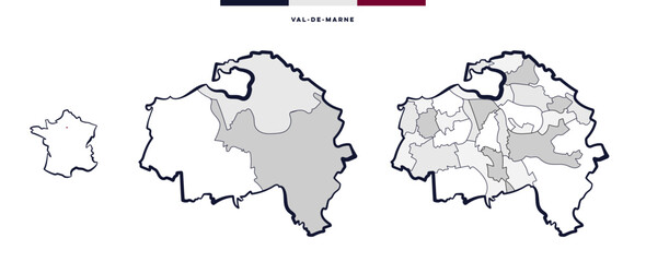 Département et cantons de Val-de-Marne - Île-de-France (France)