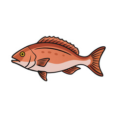 Red fish illustration on black background with cartoon style