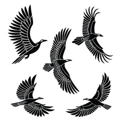 Obraz premium Black birds in flight flying wings