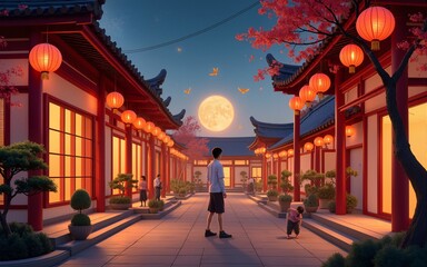 Mid Autumn Festival Reunion Night in the Courtyard. High quality