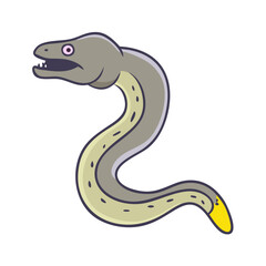 Naklejka premium Cartoon moray eel swimming in dark sea illustration