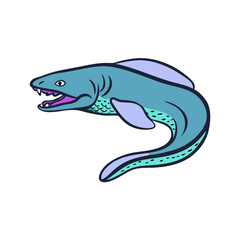 Stylized cartoon Elasmosaurus marine reptile illustration on black backdrop