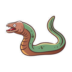 Cartoon eel with open mouth on a black background