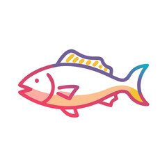 Abstract line drawing illustration of colorful fish on black