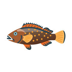 Isolated Brown Spotted Fish Illustration on Black Background