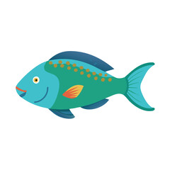 Colorful cartoon tropical fish swimming on a black background