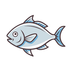 Cartoon fish swims playfully against a dark background