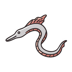 Minimalist eel illustration on a black background, simple design