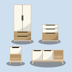 Home or office set of table and cupboard interior furniture elements illustration vector