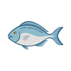 Stylized flat illustration of single blue fish graphic design